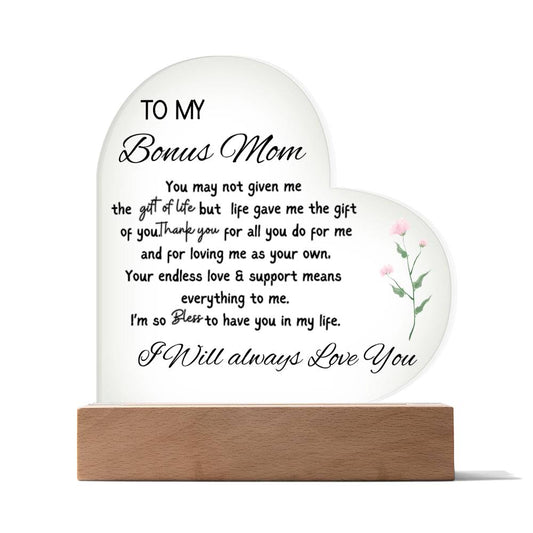 To My Bonus Mon Acrylic Heart Plaque